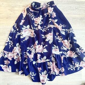 SHEIN Navy and Pink Floral Midi Skirt